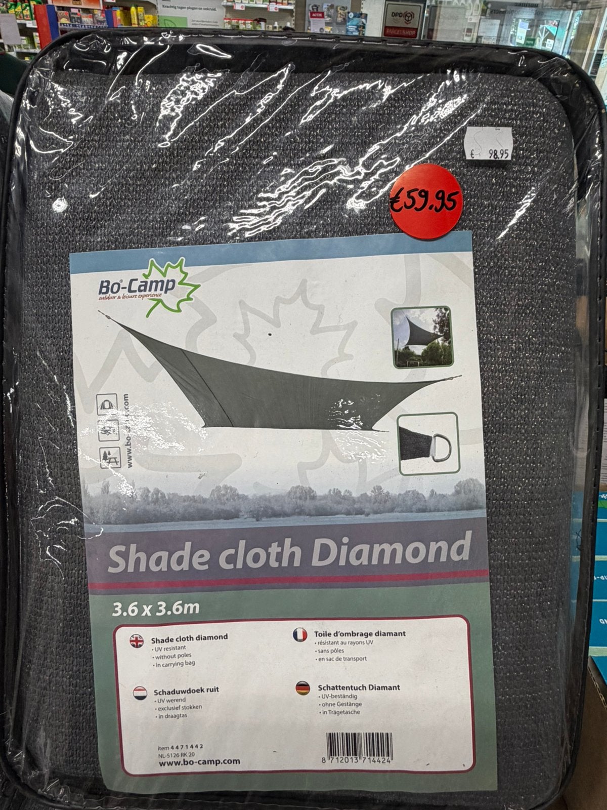 Schaduwdoek 3,6 x 3,6 m met ogen *NIEUW*, Ophalen of Verzenden, Nieuw