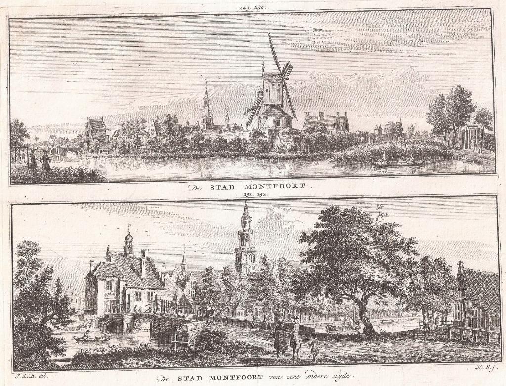 MONTFOORT Twee gezichten op één blad - H. Spilman Kopergrav., Antiek en Kunst, Origineel, Stadsgezicht, Ophalen of Verzenden, Gravure