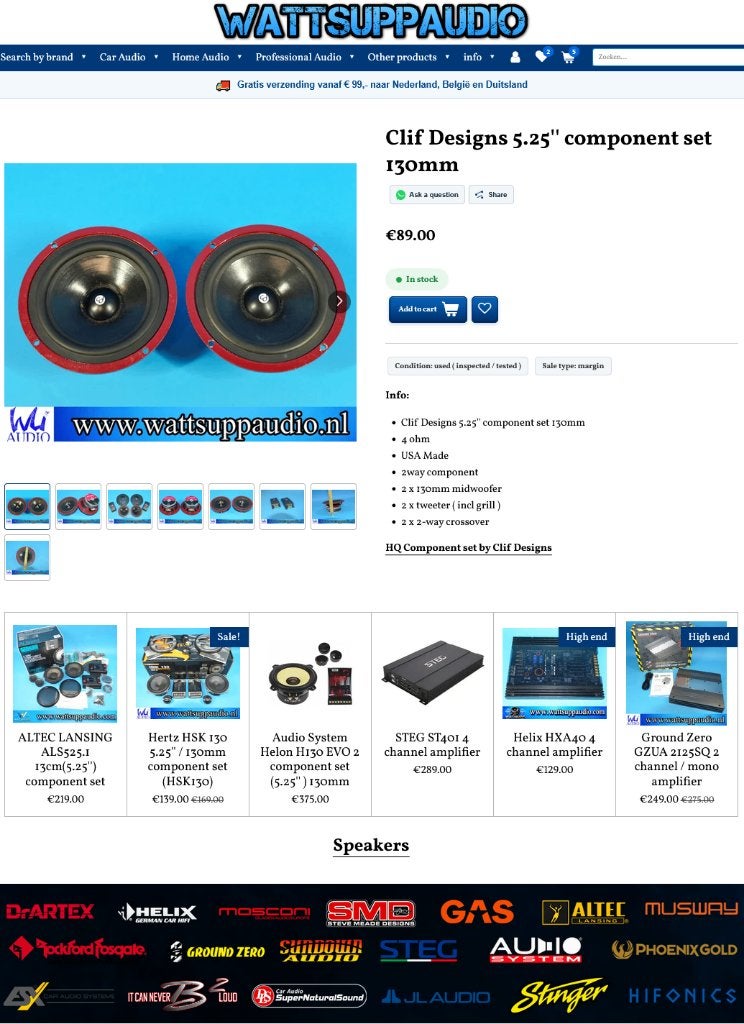 Clif Designs 5.25'' Composet / 13 cm speakers, Auto diversen, Gebruikt, ., Ophalen of Verzenden, .