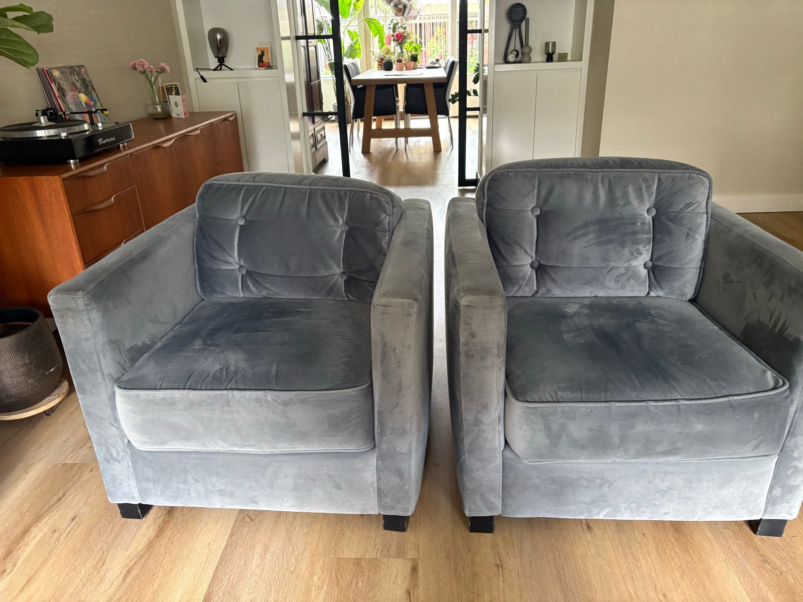 2x Blocx fauteuil/stoel stof grijs vloers. Goede conditie, Ophalen, Gebruikt, Stof, 75 tot 100 cm
