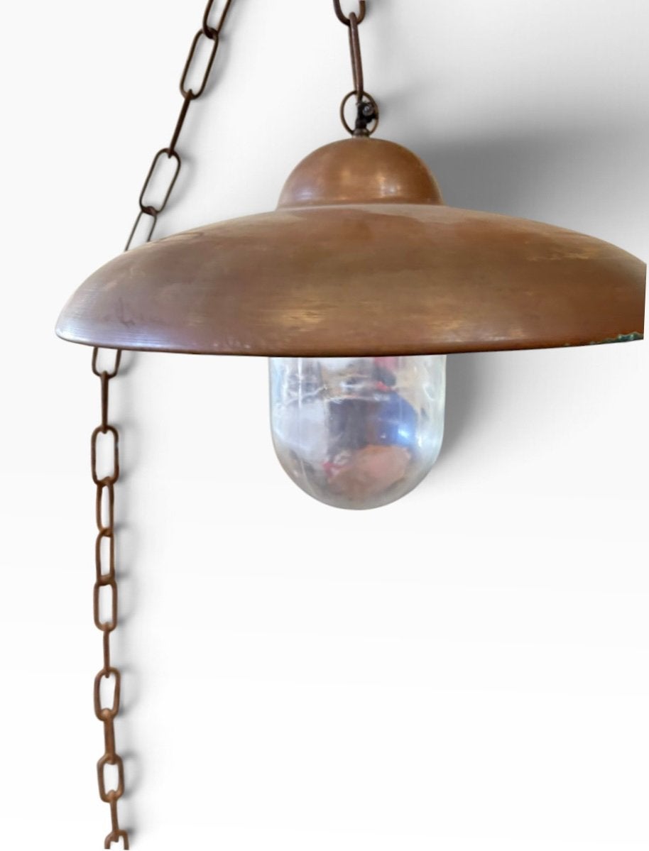 Koperen vintage hanglamp, Ophalen of Verzenden, Gebruikt, Overige materialen, E27 (groot)