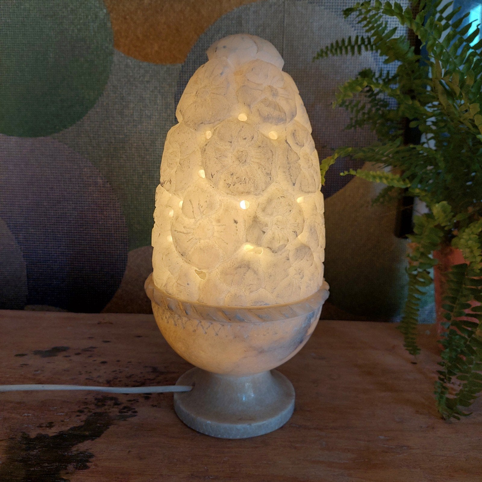 Lucky Vintage albasten albast lamp met bloemen, Ophalen