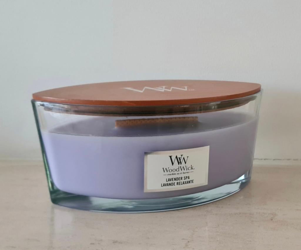 Woodwick Elipse Geurkaars | Lavender Spa, Overige materialen, Overige kleuren, Nieuw, Ophalen of Verzenden