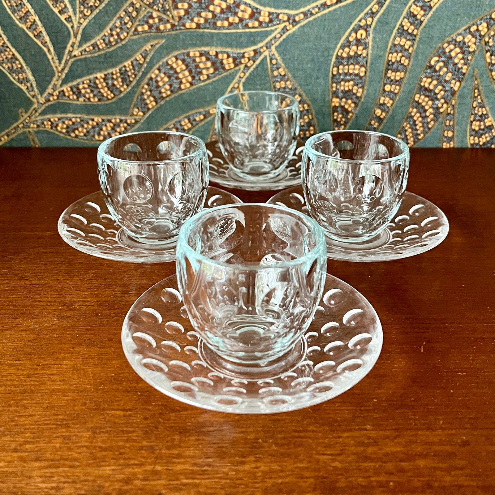 4 vintage Guzzini Venice espressokopjes met schotel, Overige merken, Vintage, Ophalen of Verzenden, Kop(pen) en/of Schotel(s)