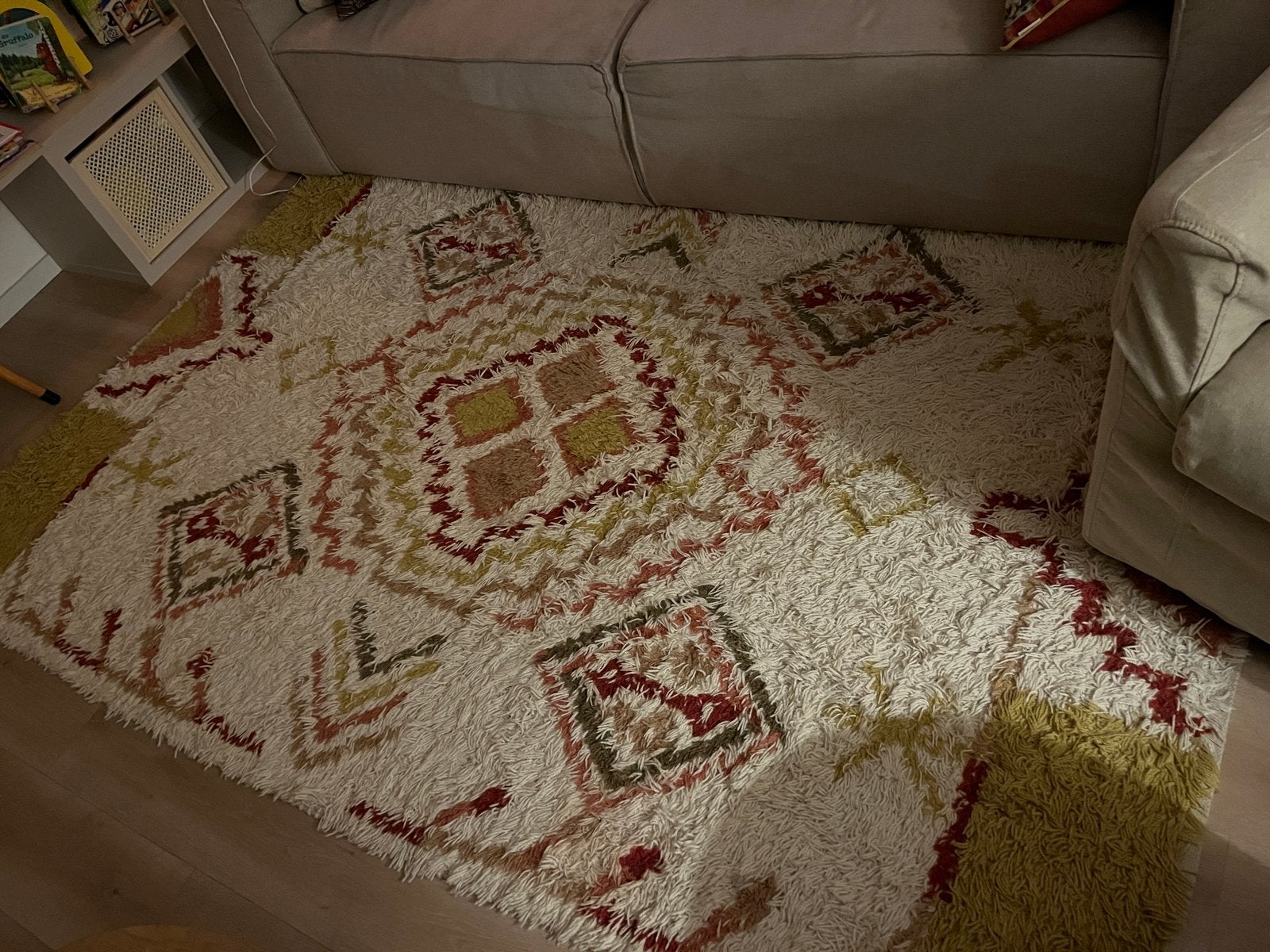 Vloerkleed met Berber-patroon - Crème, Groen, Rood, Huis en Inrichting, Ophalen, Zo goed als nieuw, Berber patroon, 200 cm of meer