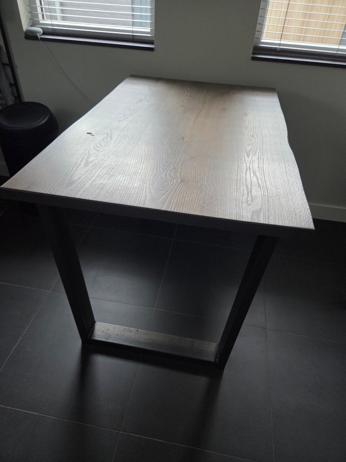 Bartafel eiken blad en stalen U-poten - Grijs wash, Ophalen, 100 tot 150 cm, Eikenhout, 50 tot 100 cm