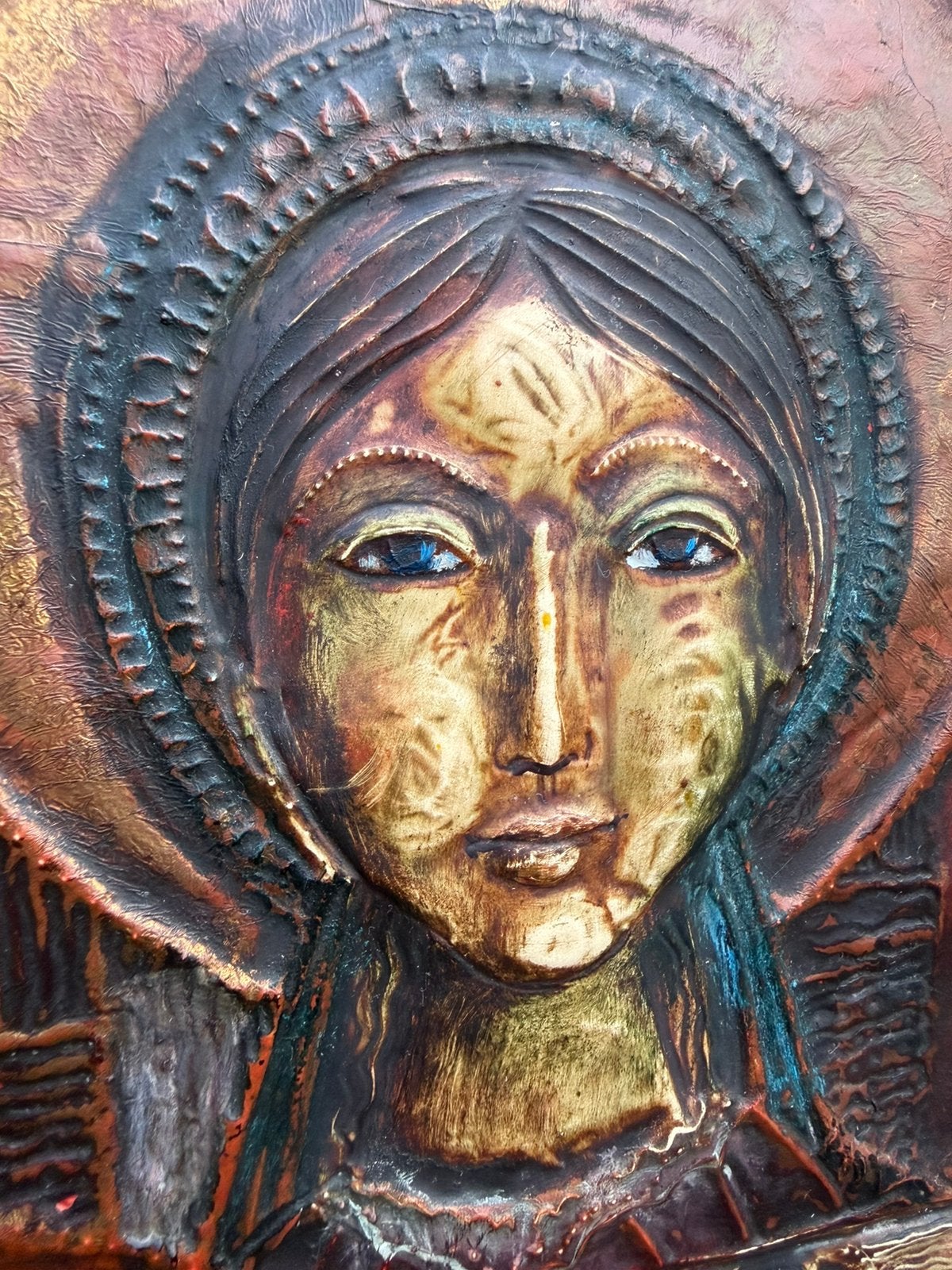 Religieus Reliëfpaneel / 20e eeuw / Italiaans / 58cm, Ophalen of Verzenden, Gesigneerd, Gemengde techniek, Portret