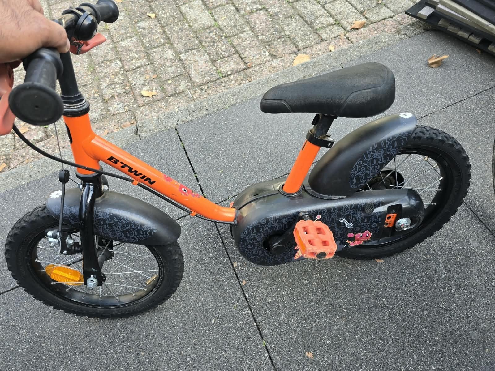 B'TWIN 14 inch kinderfiets - Oranje, Ophalen, B'TWIN, Gebruikt, Velgrem