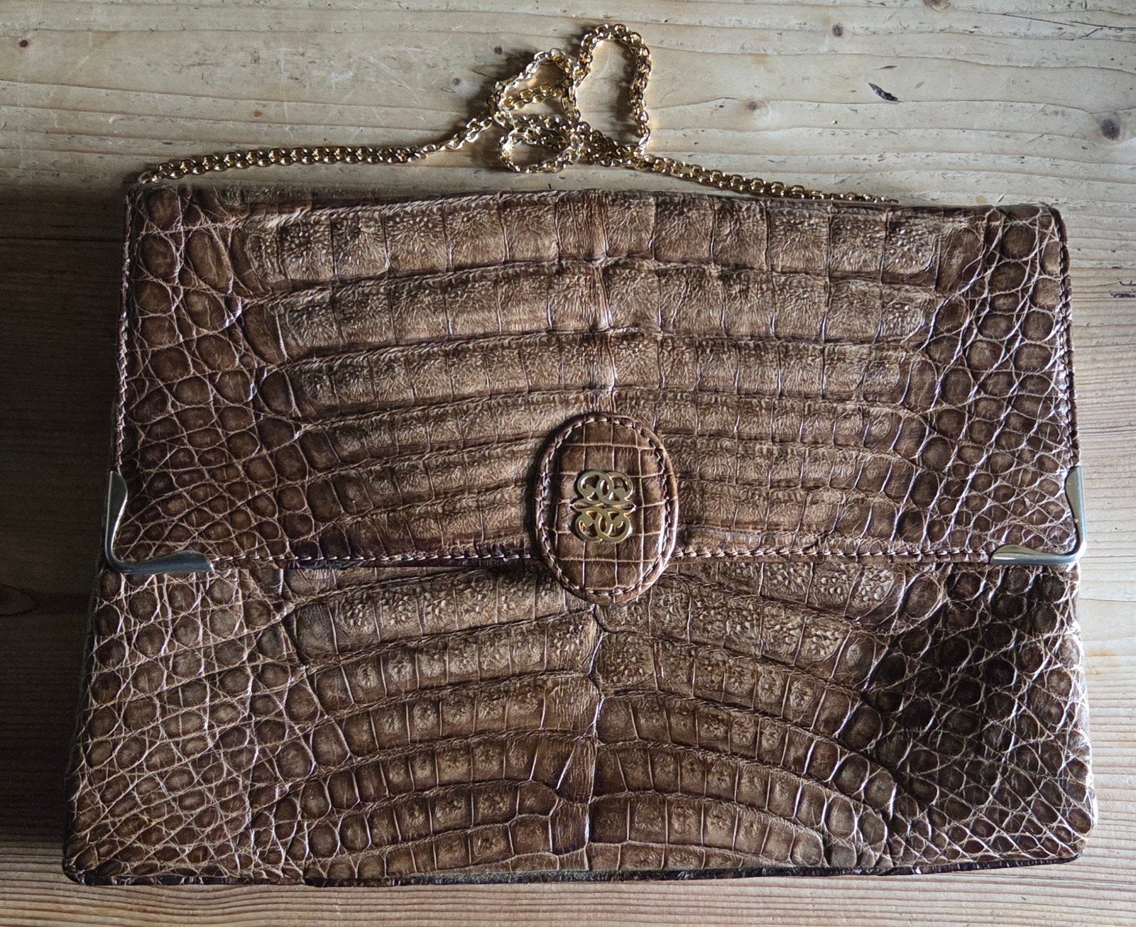 Prachtige vintage krokodillenleren handtas met IRV-keurmerk, Ophalen of Verzenden, Zo goed als nieuw, Bruin, Handtas