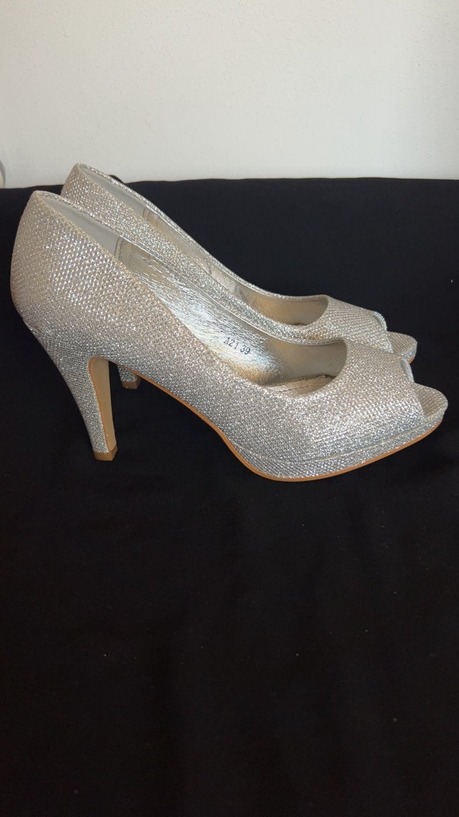 Zilveren glitter peep-toe hakken, maat 39, Ophalen of Verzenden, Nieuw, Overige kleuren, Pumps
