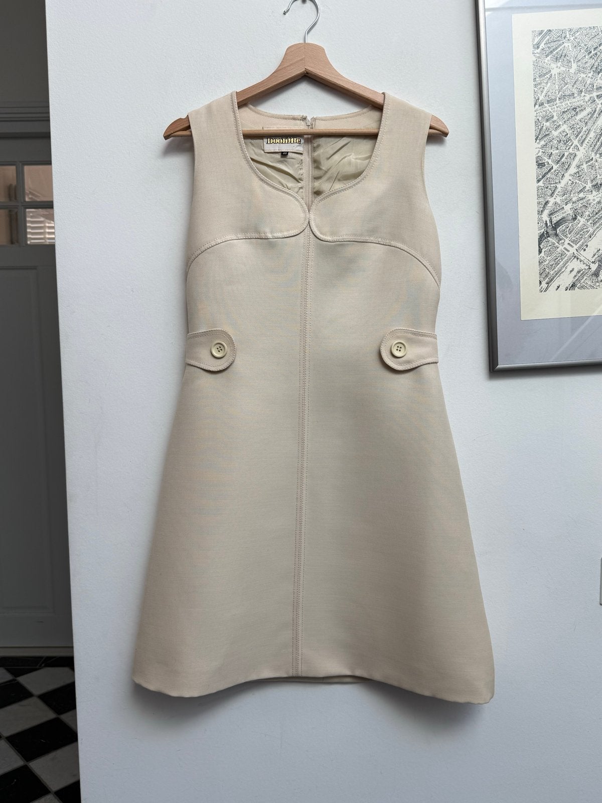 Vintage Doolittle Crème Mod A-lijn Jurk Jaren 60 Stijl, Ophalen of Verzenden, Maat 38/40 (M), Beige, Boven de knie