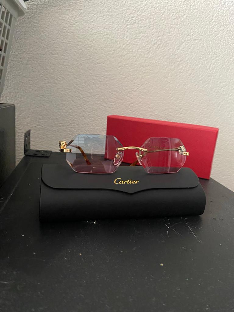 Cartier bril met roze glazen en gouden montuur, Overige merken, Ophalen of Verzenden, Zo goed als nieuw, Roze
