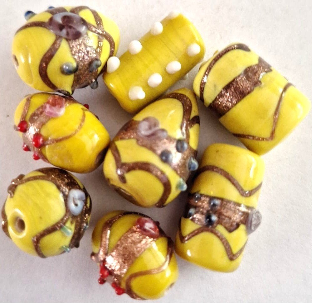 Lampwork gele glas kralen mix 15-20 mm, Verzenden, Nieuw, Kraal