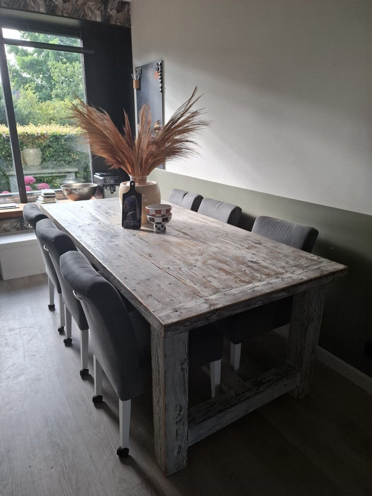 Robuuste houten eettafel - landelijke stijl, Ophalen, Gebruikt, 200 cm of meer, 50 tot 100 cm