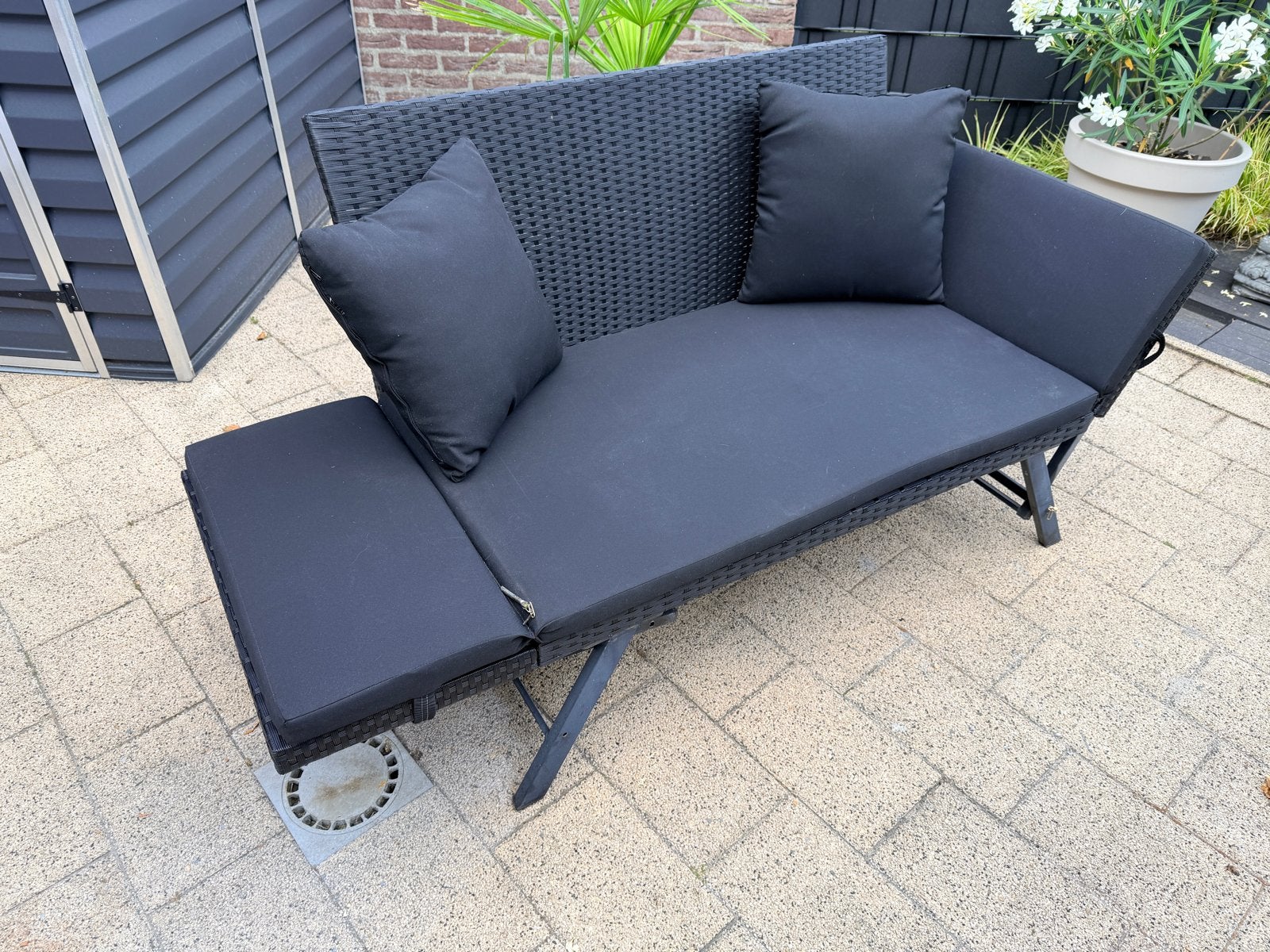 Zwarte Tuinbank met Kussens - Comfortabel en Stijlvol, Tuin en Terras, Tuinbanken, Ophalen, Gebruikt, Aluminium