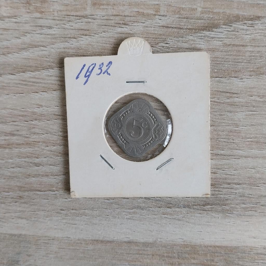 Mooi vierkant stuivertje 1932., Ophalen of Verzenden, Koningin Wilhelmina, 5 cent, Losse munt