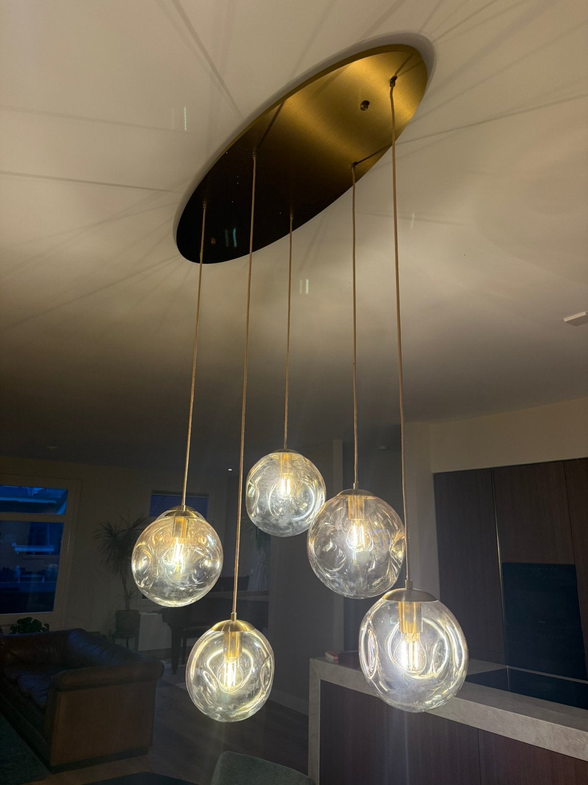Hanglamp met lava bollen (deukjes in glas horen zo), Ophalen, Nieuw, Glas