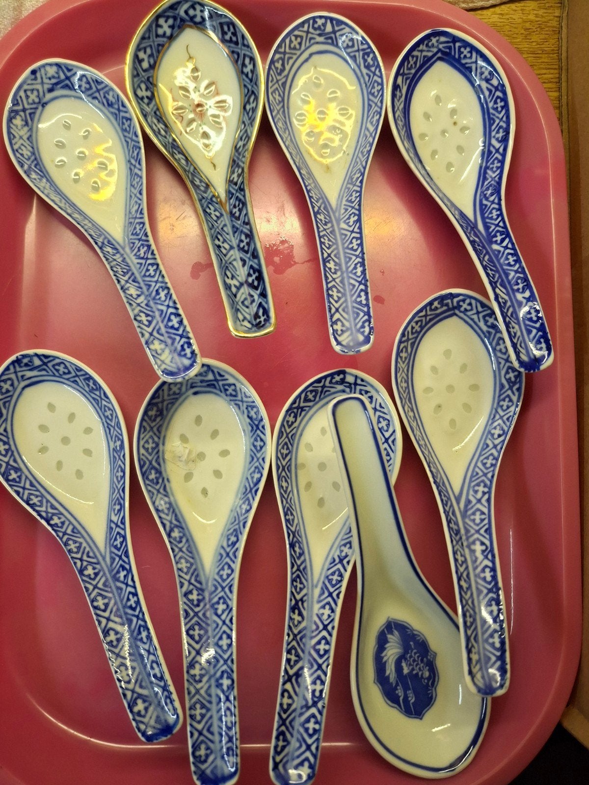 Set van 9 Vintage Chinese Porseleinen Lepels - Blauw/Wit, Ophalen of Verzenden