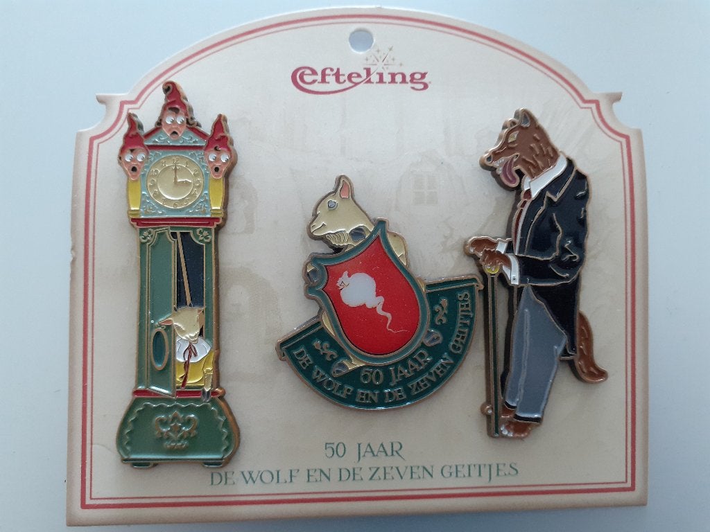 Efteling De Wolf en de Zeven Geitjes Pins - 50 Jaar, Verzamelen, Ophalen of Verzenden, Nieuw, Button of Speldje