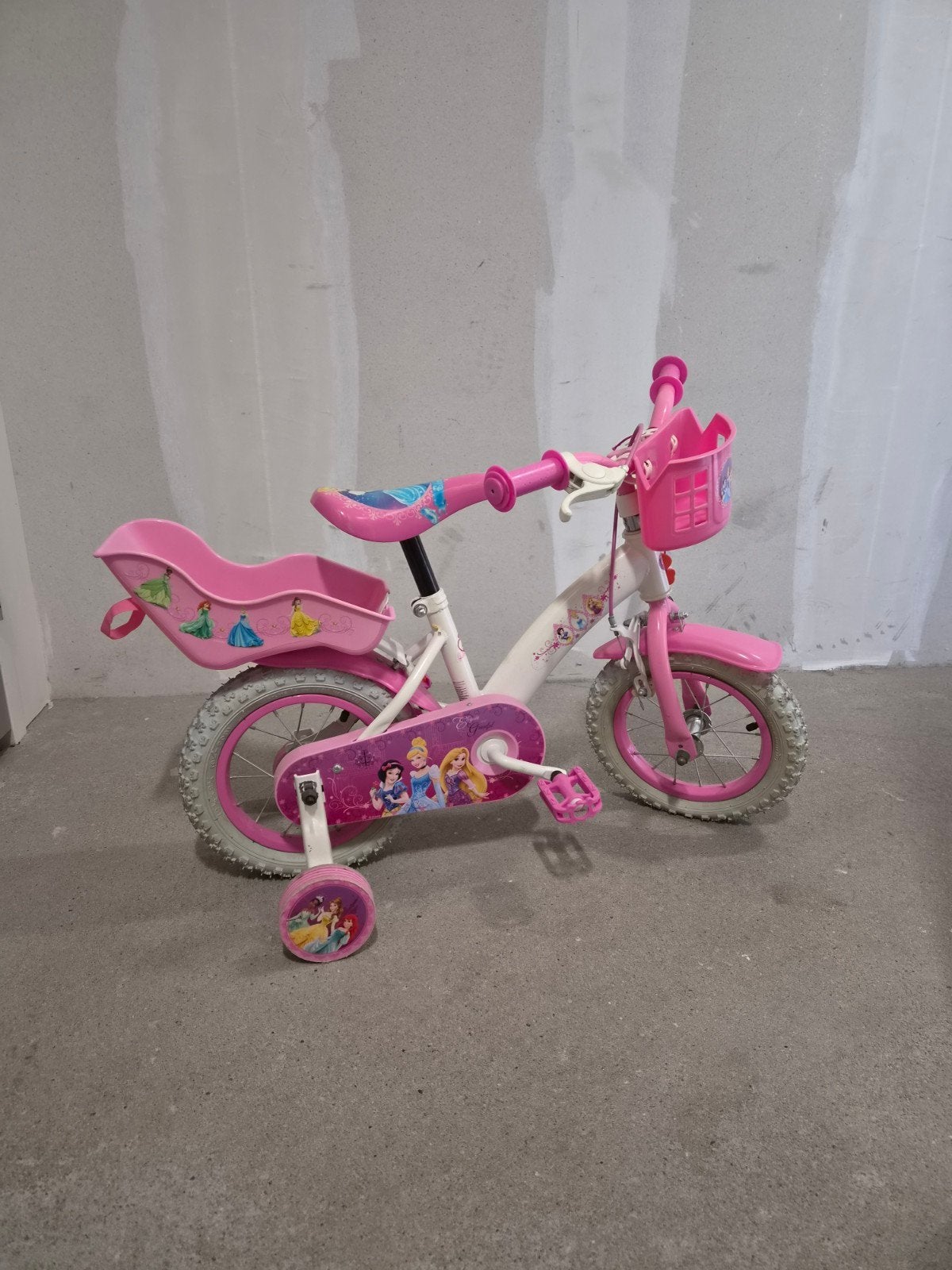 Kinderfiets 12 Inch Meisjes Disney Princess 31206-DC, Ophalen, Zijwieltjes, Velgrem, Minder dan 16 inch