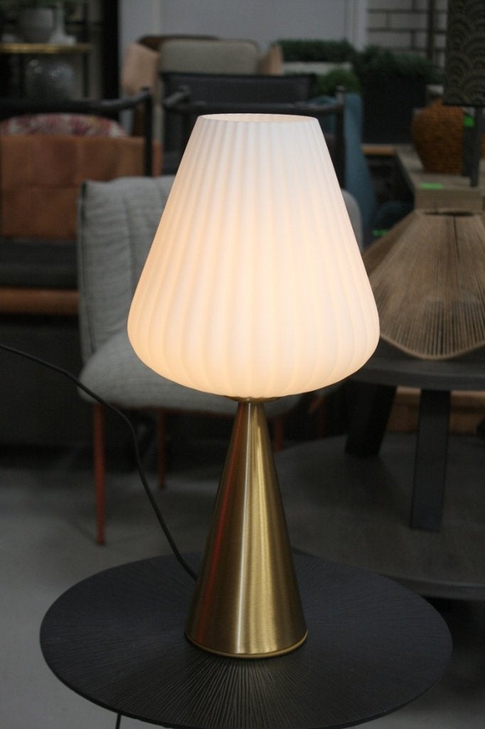 Sfeervolle tafellamp Classy metaal & geplooid glas, Huis en Inrichting, Met schakelaar, Zo goed als nieuw, E27 (groot), Light & Living