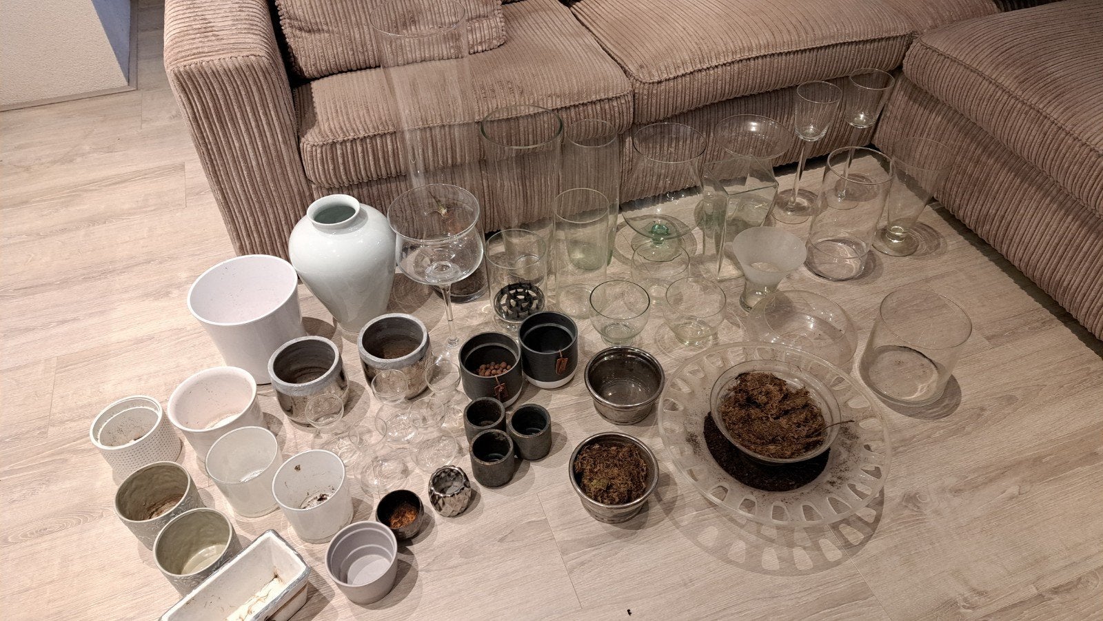 Grote partij glazen vazen en potten (in 1 koop), Ophalen, Transparant, Glas