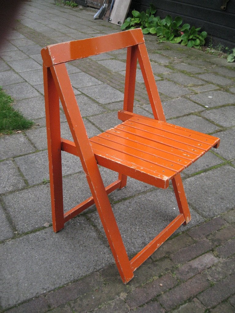 Brocante Oranje klapstoelen 70e jaren 4 stuks, Ophalen