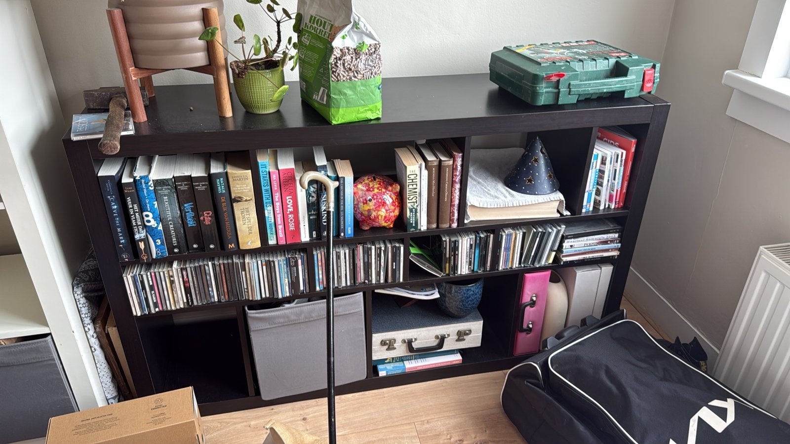 IKEA Kallax kast - zwart, veel opbergruimte, Ophalen, Met plank(en), Gebruikt, 100 tot 150 cm