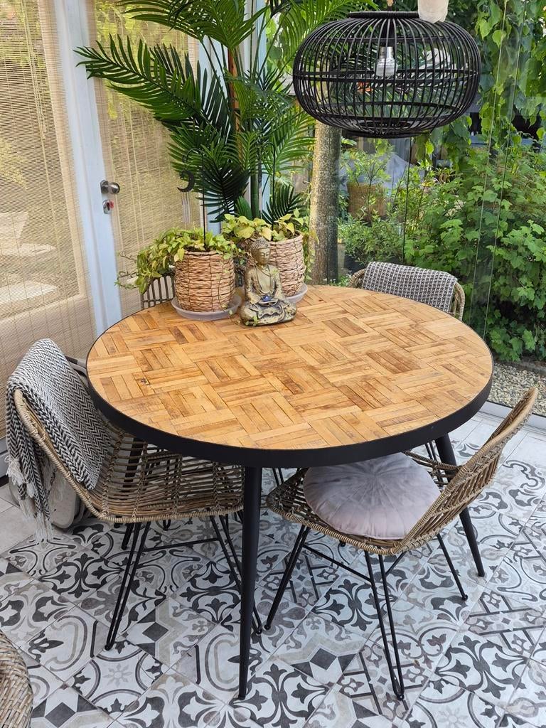 Lifestyle Lexington met teak houten blad en metalen poten, Huis en Inrichting, Tafels | Eettafels, Rond, Modern, Industrieel, Bohemian