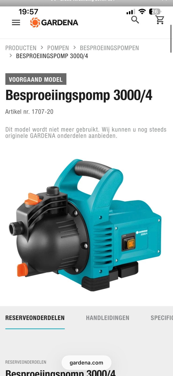 Gardena besproeiingspomp 3000/4, Ophalen, Zo goed als nieuw, Dompelpomp