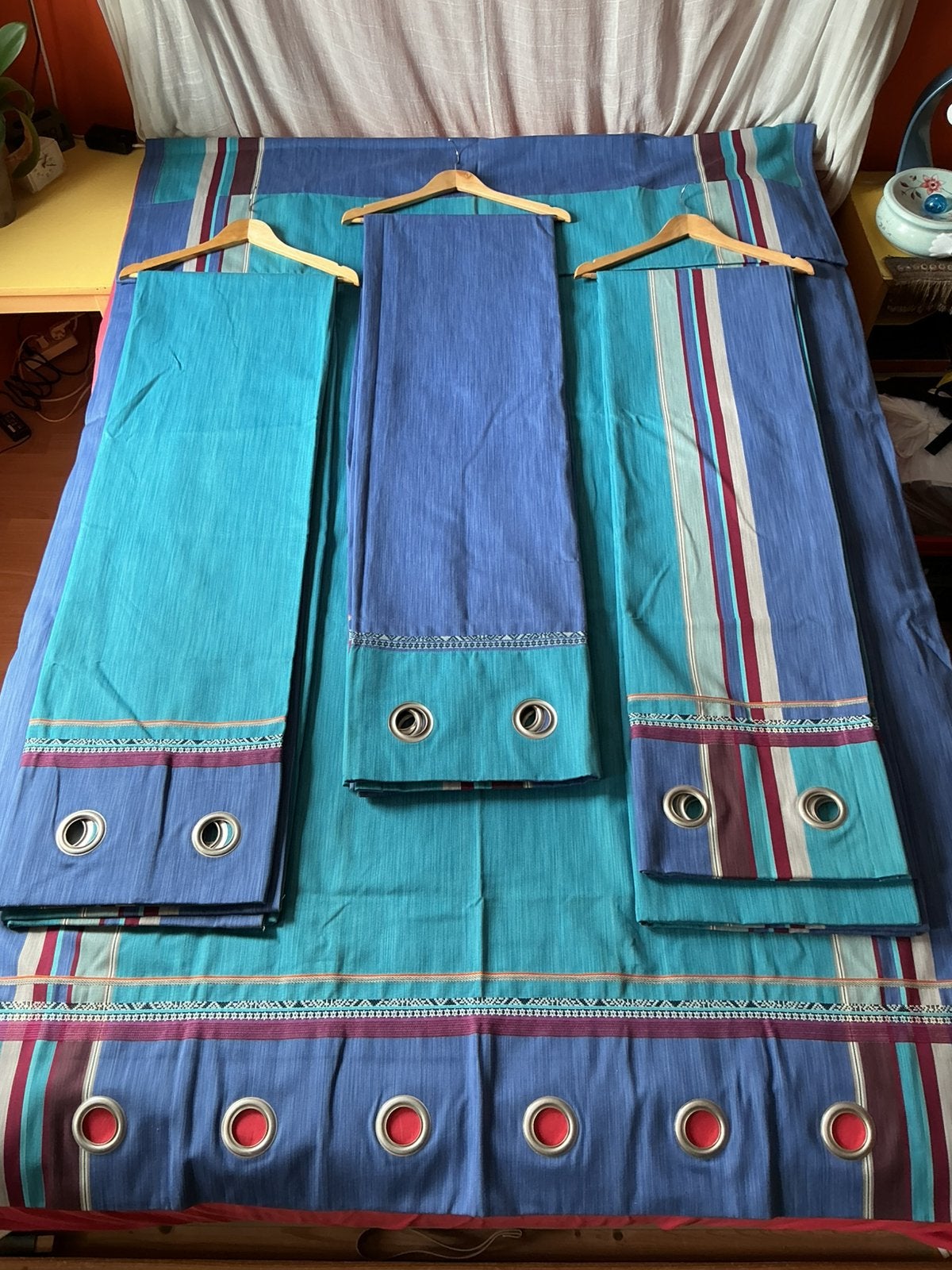 prachtige gordijnen van maison KENZO- 4 stuks, Overgordijn, Overige merken, Blauw, Ophalen of Verzenden