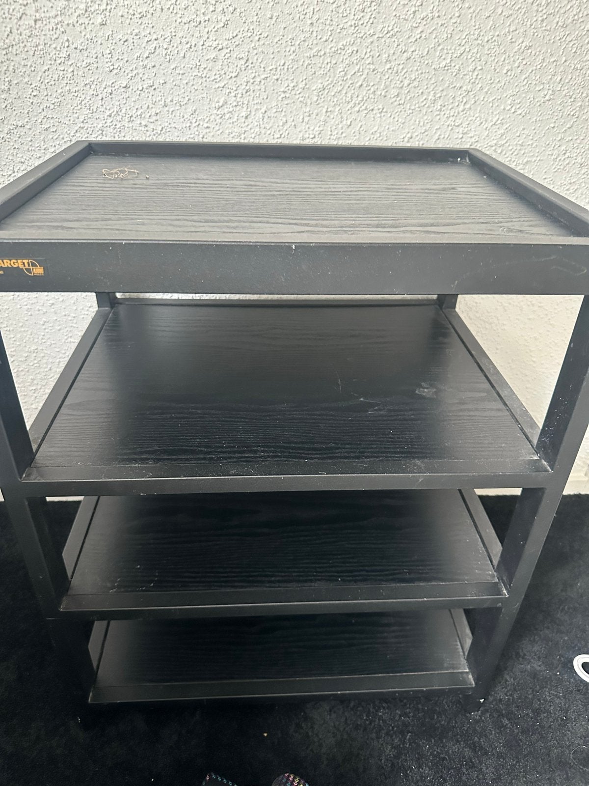 Target Audio CD/DVD rek - Zwart houten en metalen frame, Huis en Inrichting, Gebruikt, Ophalen of Verzenden, 25 tot 75 discs, Hout