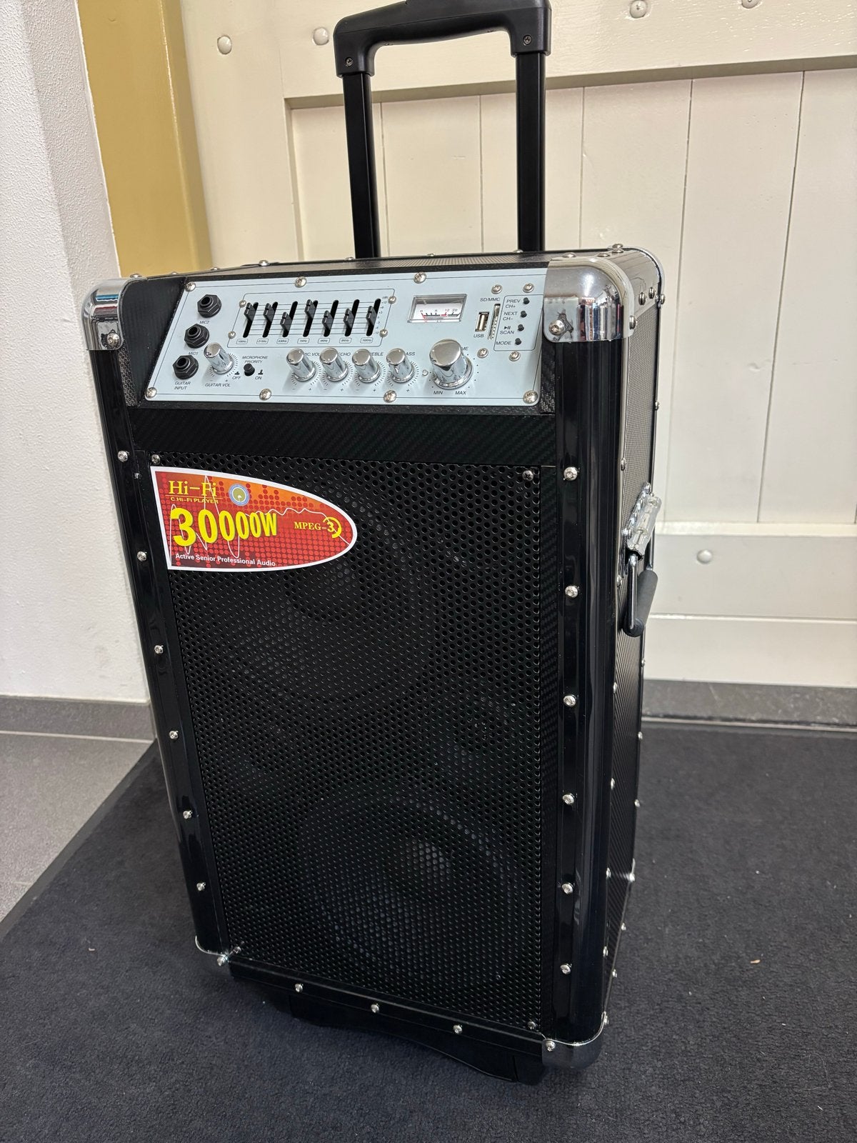Draagbare Party Speaker met Wielen en Microfoon Ingang, Party speaker, Ophalen of Verzenden, Zo goed als nieuw, USB-aansluiting
