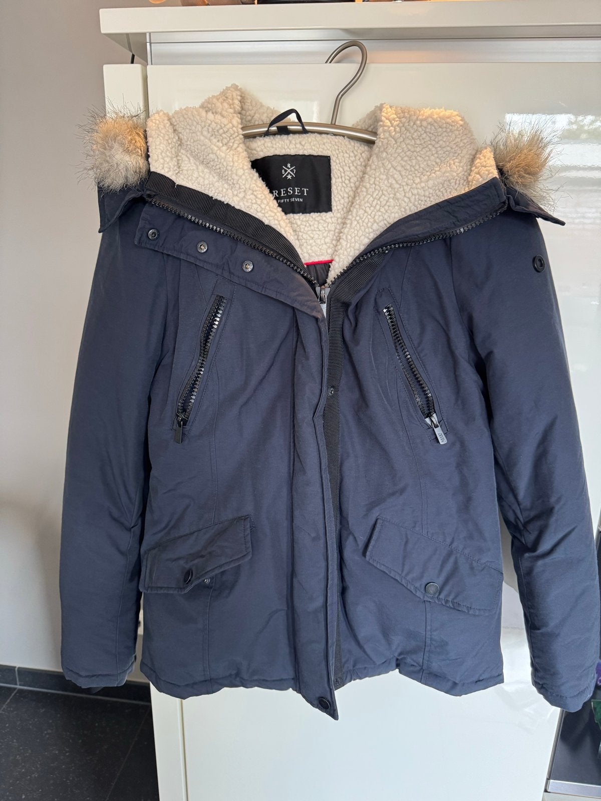 Reset winterjas met afneembare bontkraag - Maat 40, Ophalen of Verzenden, Gedragen, Maat 38/40 (M), Blauw
