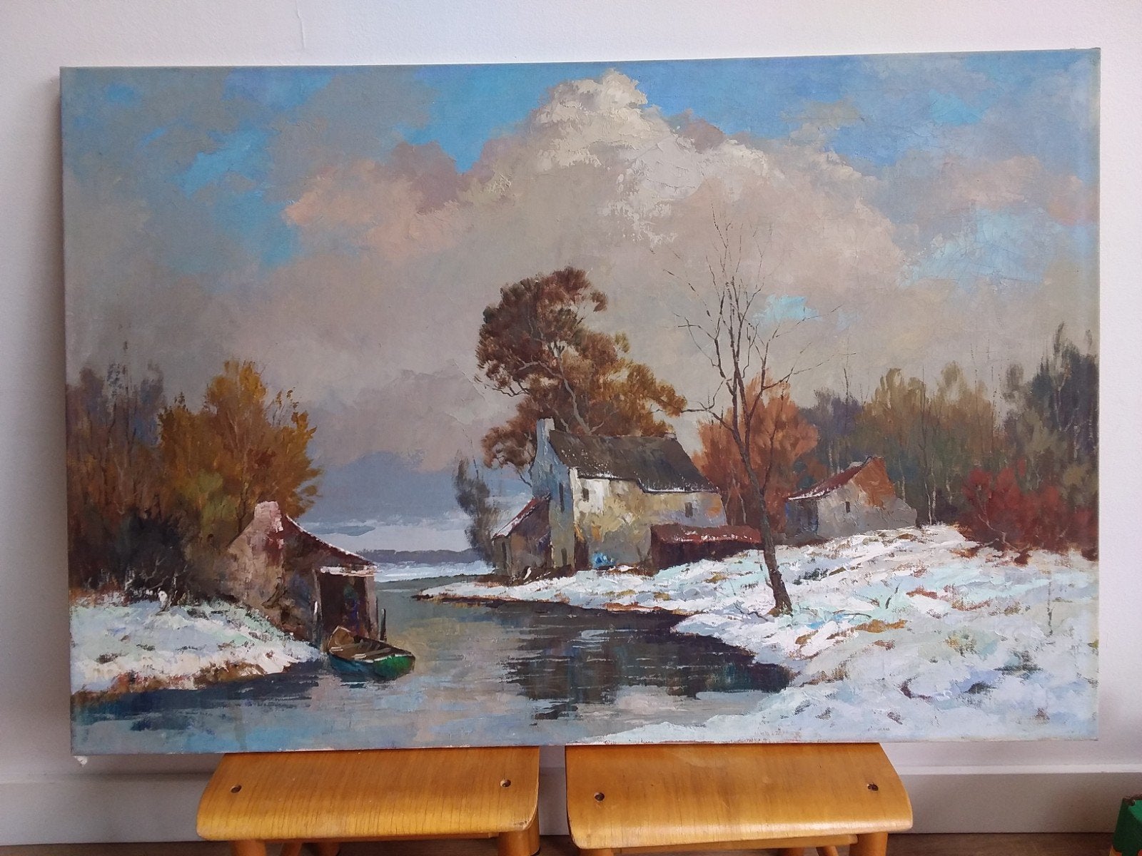 Groot schilderij huis in landschap, Ophalen