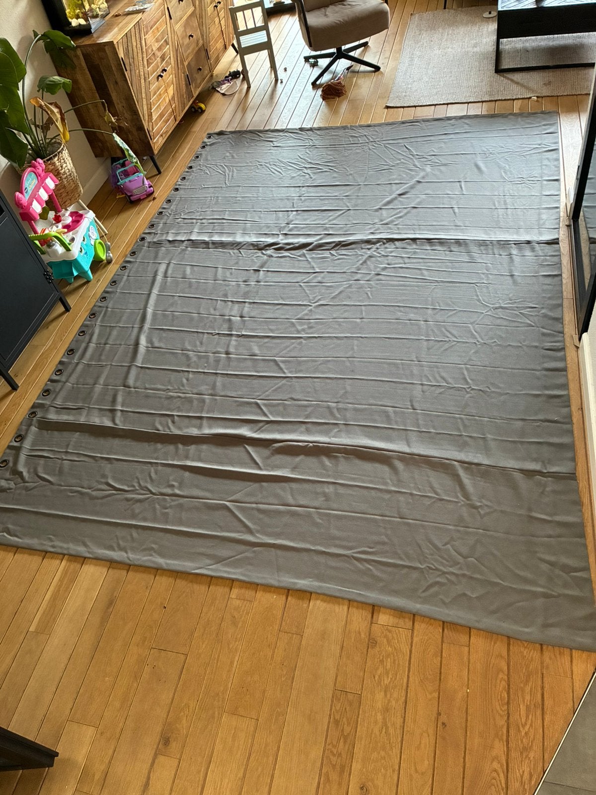 2x grijs gordijn groot. (LxBcm) 235x335, Ophalen, Gebruikt, Kwantum, Verduisterend