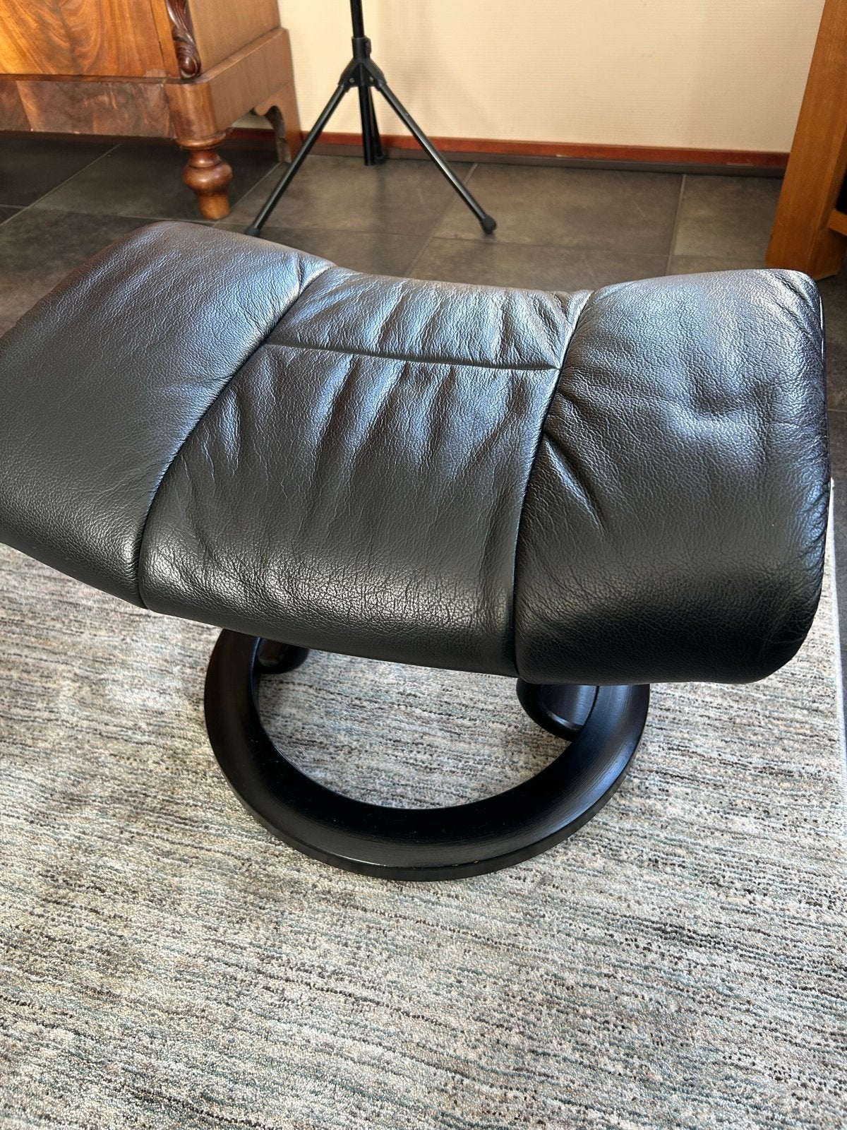 Stressless Hocker / Voetenbankje - Zwart Leer, Minder dan 50 cm, Gebruikt, 50 tot 75 cm, Leer