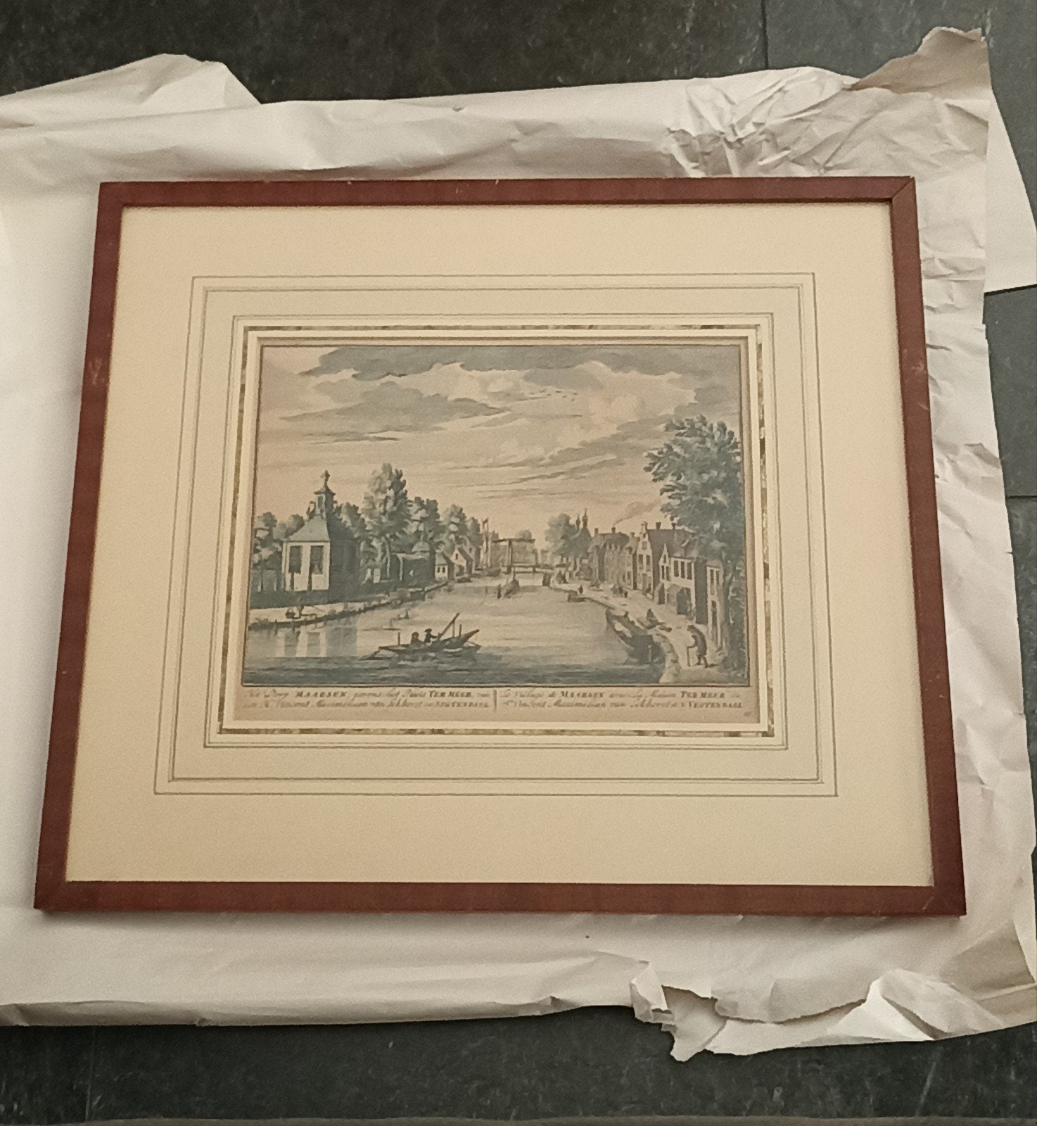 Antieke Gravure Daniel Stoopendaal, uitgegeven 1719, 31 cm, 35 cm, Ophalen of Verzenden, Landschap