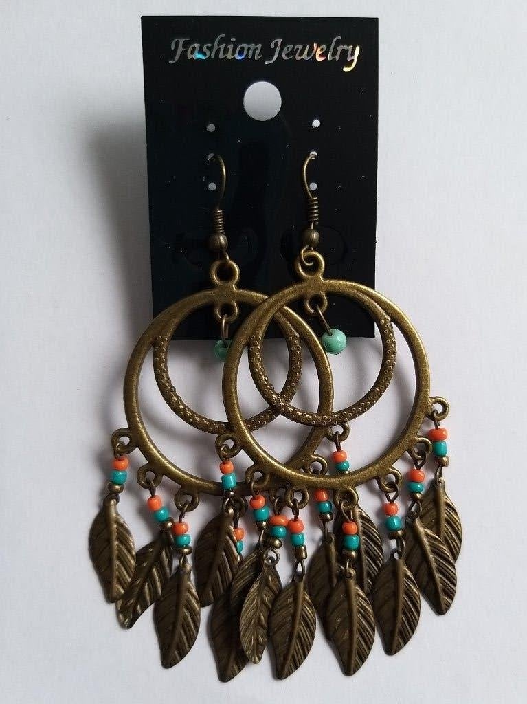 Bronskleurige turquoise en oranje kraaltjes hang oorbellen, Overige materialen, Hangers, Nieuw, Ophalen of Verzenden
