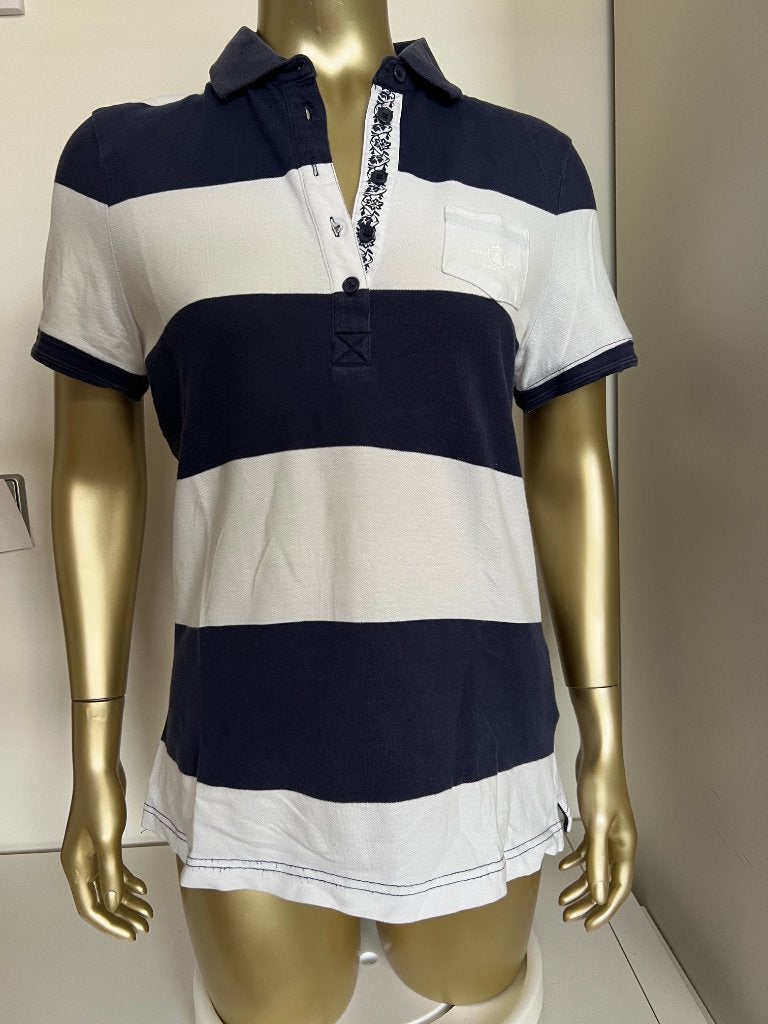 Human Nature polo, brede blauwe en witte strepen, mt. M = 38, Maat 38/40 (M), Blauw, Ophalen of Verzenden, Human Nature
