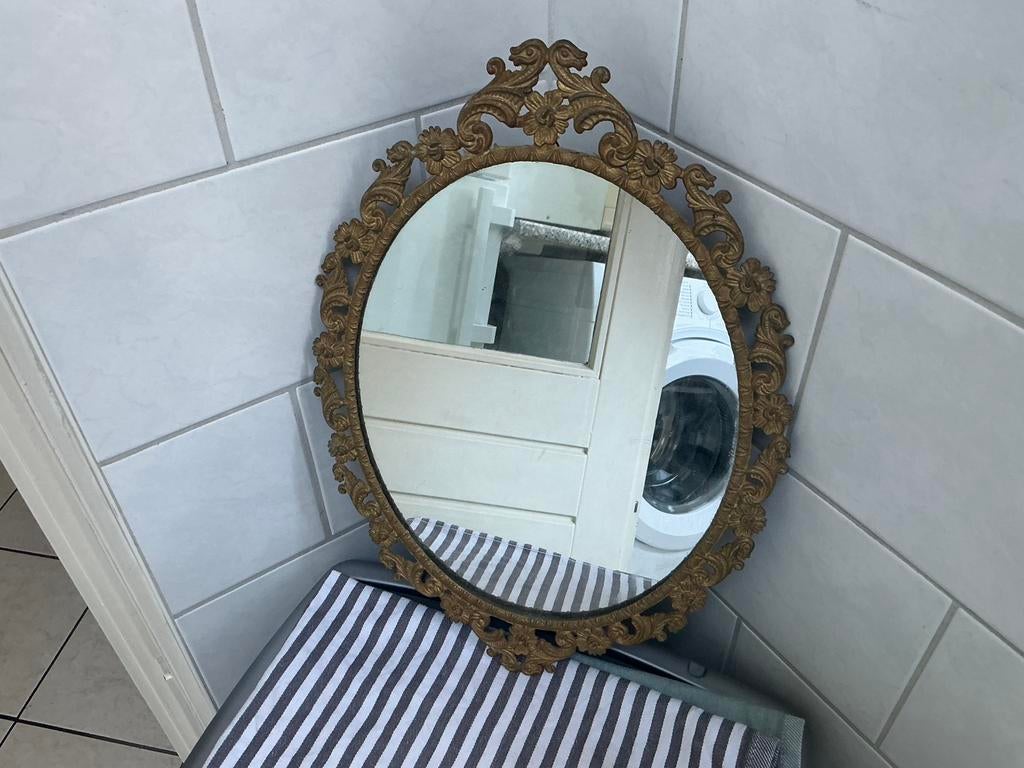 Koperen spiegel., Ophalen of Verzenden, Ovaal, Minder dan 50 cm