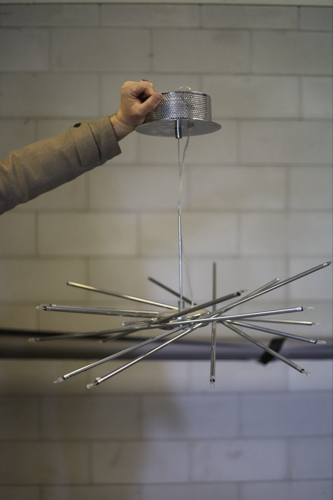 Moderne Sputnik Kroonluchter - Chroom Design Lamp, Ophalen of Verzenden, Gebruikt, Metaal, G4