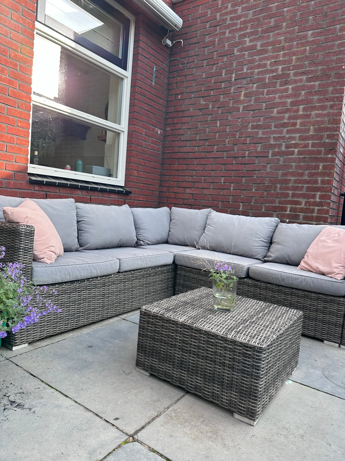 Comfortabele Tuinbank Hoekopstelling met Kussens, 5 zitplaatsen, Gebruikt, Ophalen of Verzenden, Loungeset