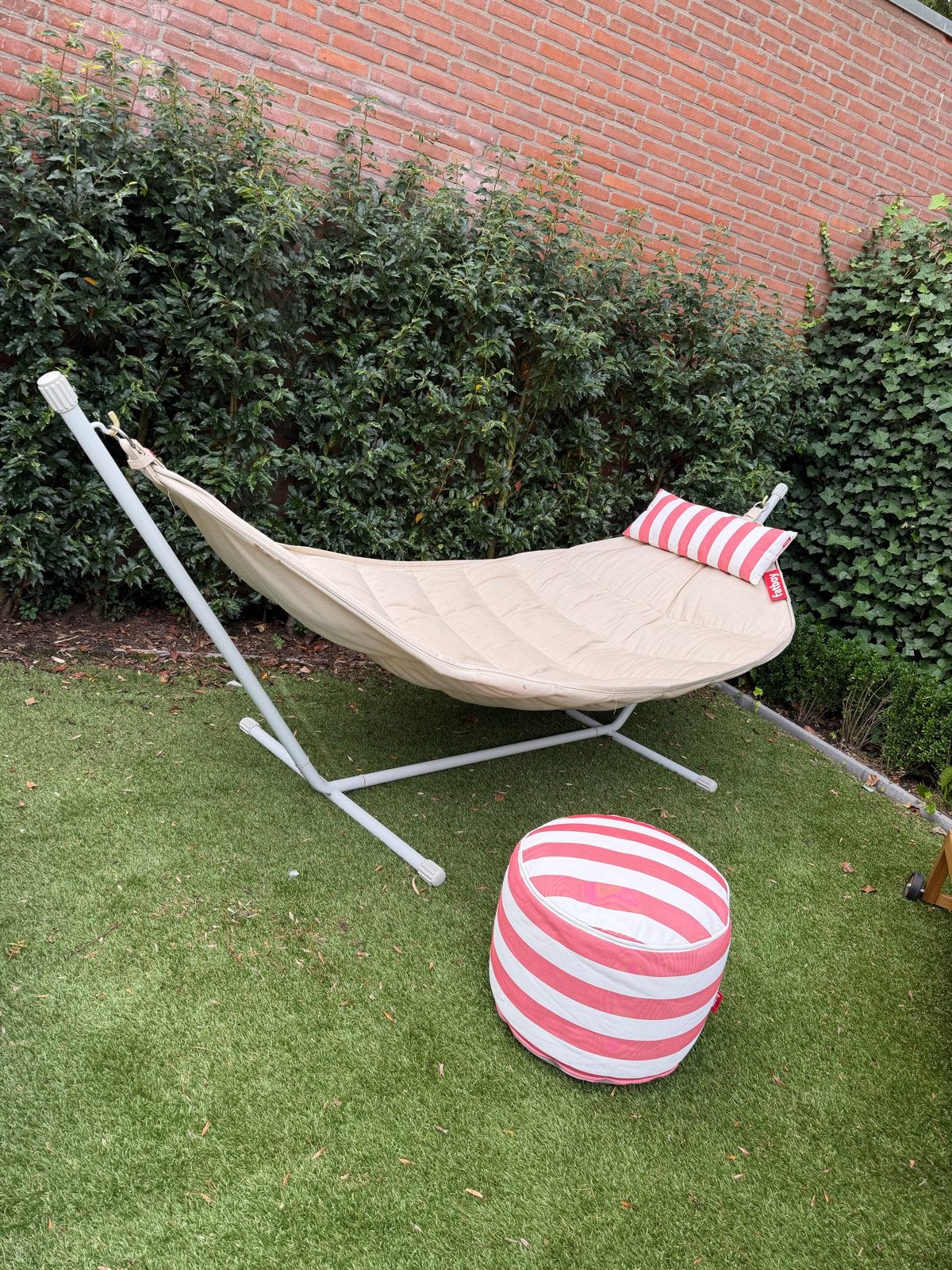 Fatboy hangmat met standaard, inclusief kussen en poef, Tuin en Terras, Ophalen of Verzenden, Zo goed als nieuw, Met standaard