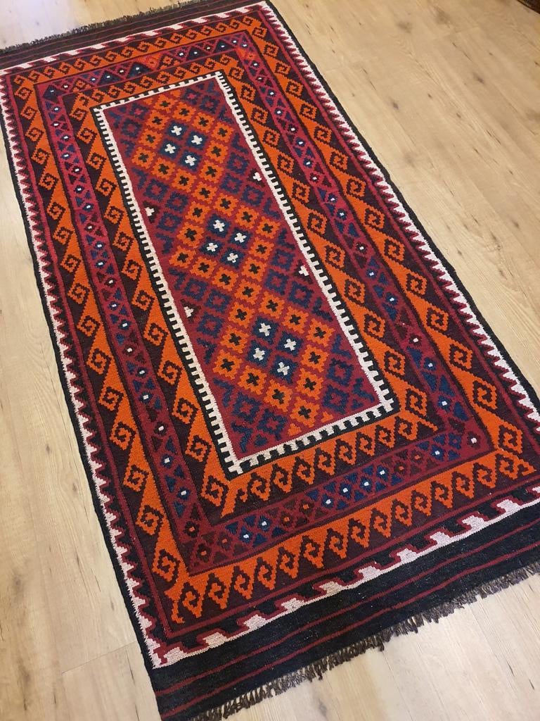 Handgeweven oosterse wollen kelim 207x101, Info@SlatsAntiek.nl, 100 tot 150 cm, Crème, Vof Slats Antiek