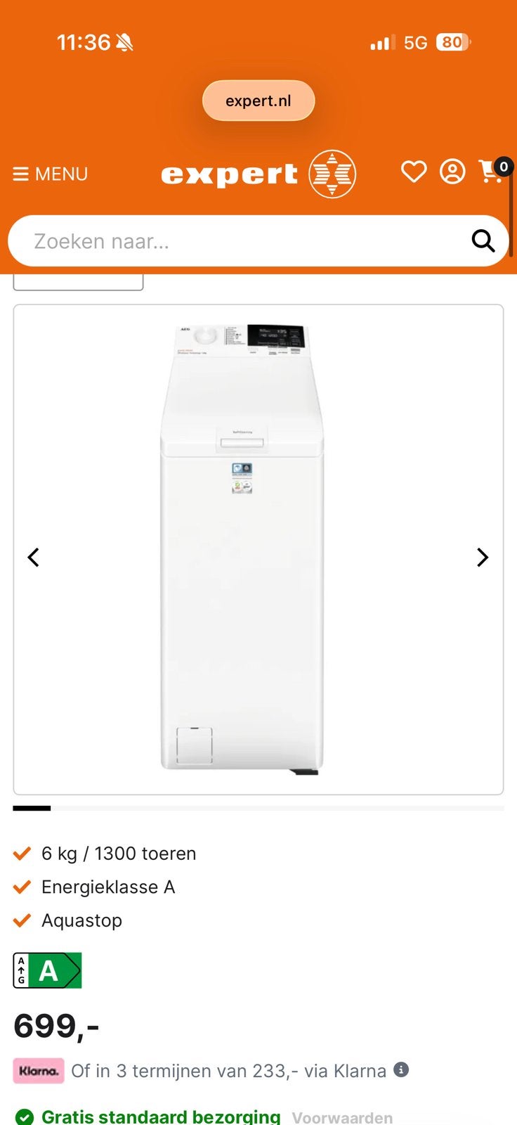 Bovenlader wasmachine 6kg, Witgoed en Apparatuur, Ophalen of Verzenden, Zo goed als nieuw, 60 tot 100 m³, 3 snelheden of meer