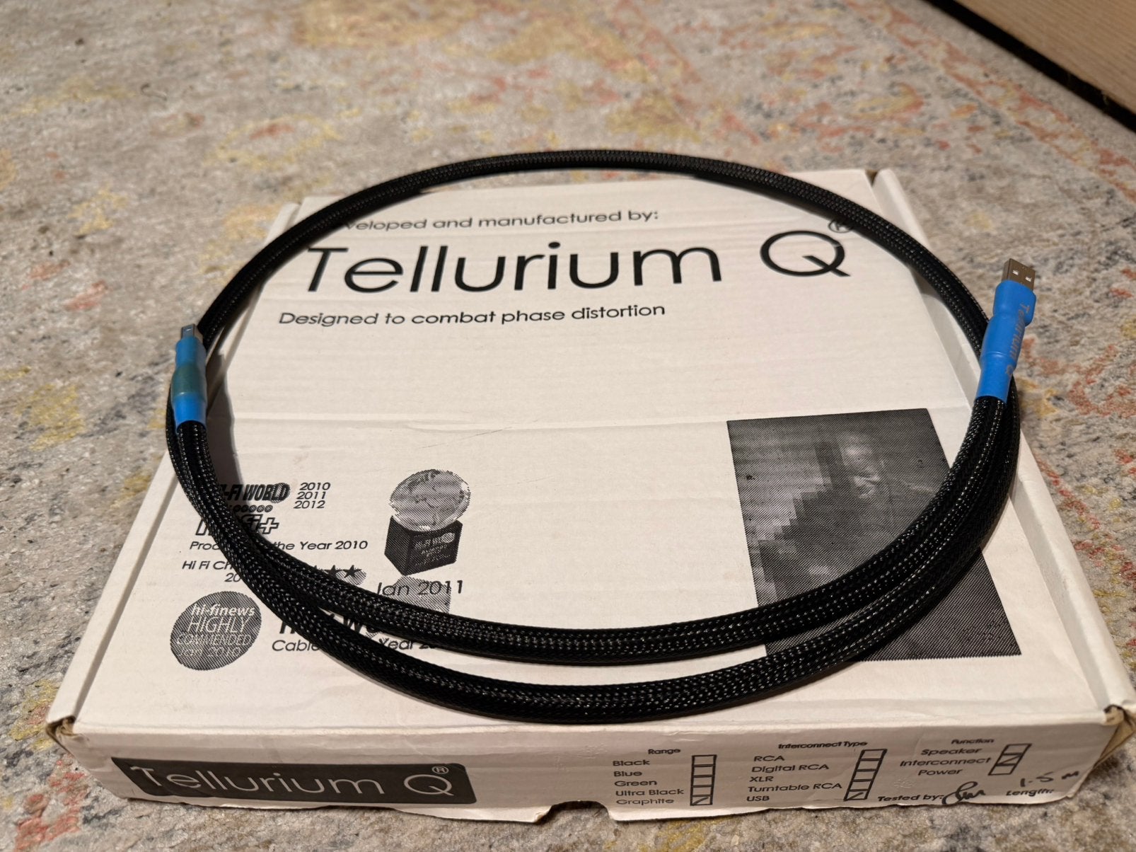 Tellurium Q Graphite 1.5 m USB interconnect, Ophalen of Verzenden, Zo goed als nieuw, Minder dan 2 meter, Overige kabels