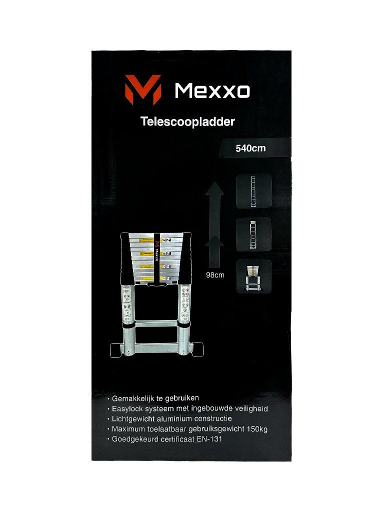 Mexxo telescoopladder 5,4m hoog - nieuw in doos, Nieuw, Ophalen of Verzenden, Ladder, Opvouwbaar of Inschuifbaar