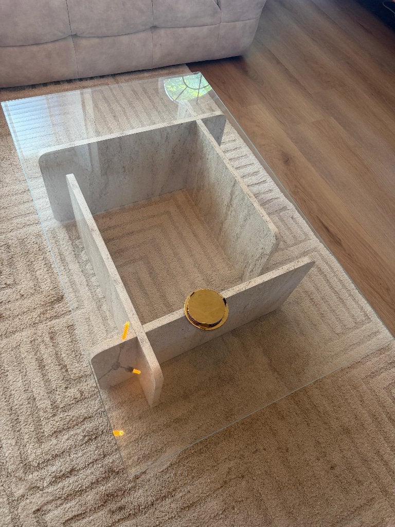 travertine salon tafel, Huis en Inrichting, Ophalen, Travertine, 100 tot 150 cm, 50 tot 100 cm