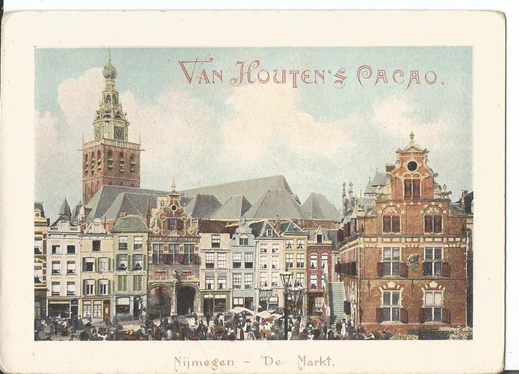 oude reclame kaart  Nijmegen  van Houten Cacao, Verzamelen, Ophalen of Verzenden, Zo goed als nieuw, Overige typen